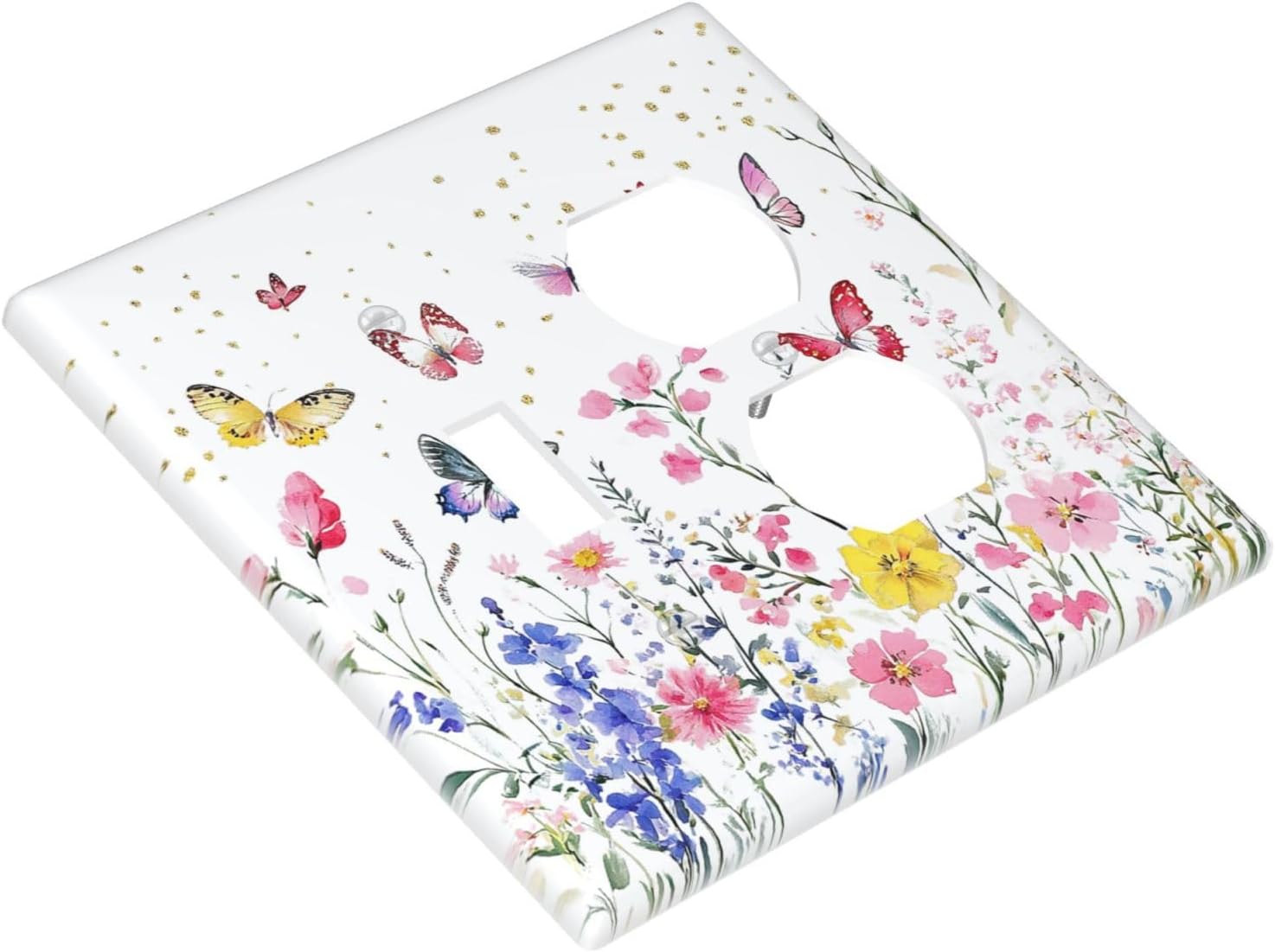 Wallplates Watercolor Floral Butterfly Colorful Wildflower 1 Toggle 1 Duplex Switch Plate Electrical Gfci Faceplate Decorative Light Switch Covers For Bed Room Living Room Decor