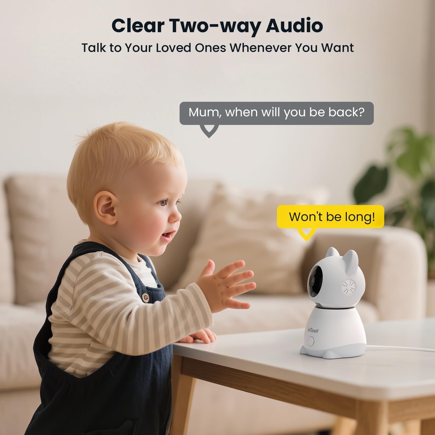 ieGeek Baby Monitor with 5" HD Screen, 2K Camera & Night Vision – WiFi/No-WiFi Dual Mode, PTZ, Cry/Motion Detection, 2-Way Audio, Temp/Humidity Sensor, Auto Tracking, Secure App & Remote Contro