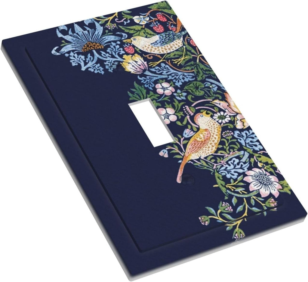 Decorative Light Switch Cover Plate Vintage Blue Morris Strawberry Thief Bird Flower 1 Gang Wall Plate Oversized Single Toggle Wall Cover Plate Jumbo Switchplate Faceplate