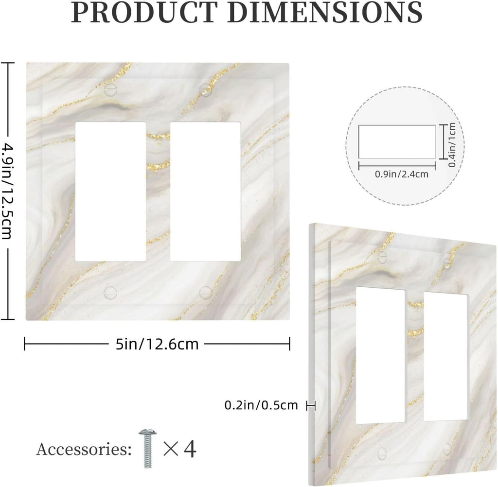 White Grey Gold Marble Simple Tiles Decorative Outlet Covers 2 Gang Double GFCI Rocker Electrical Wall Panels Light Switch Cover Plate for Bathroom Kitchen Decor