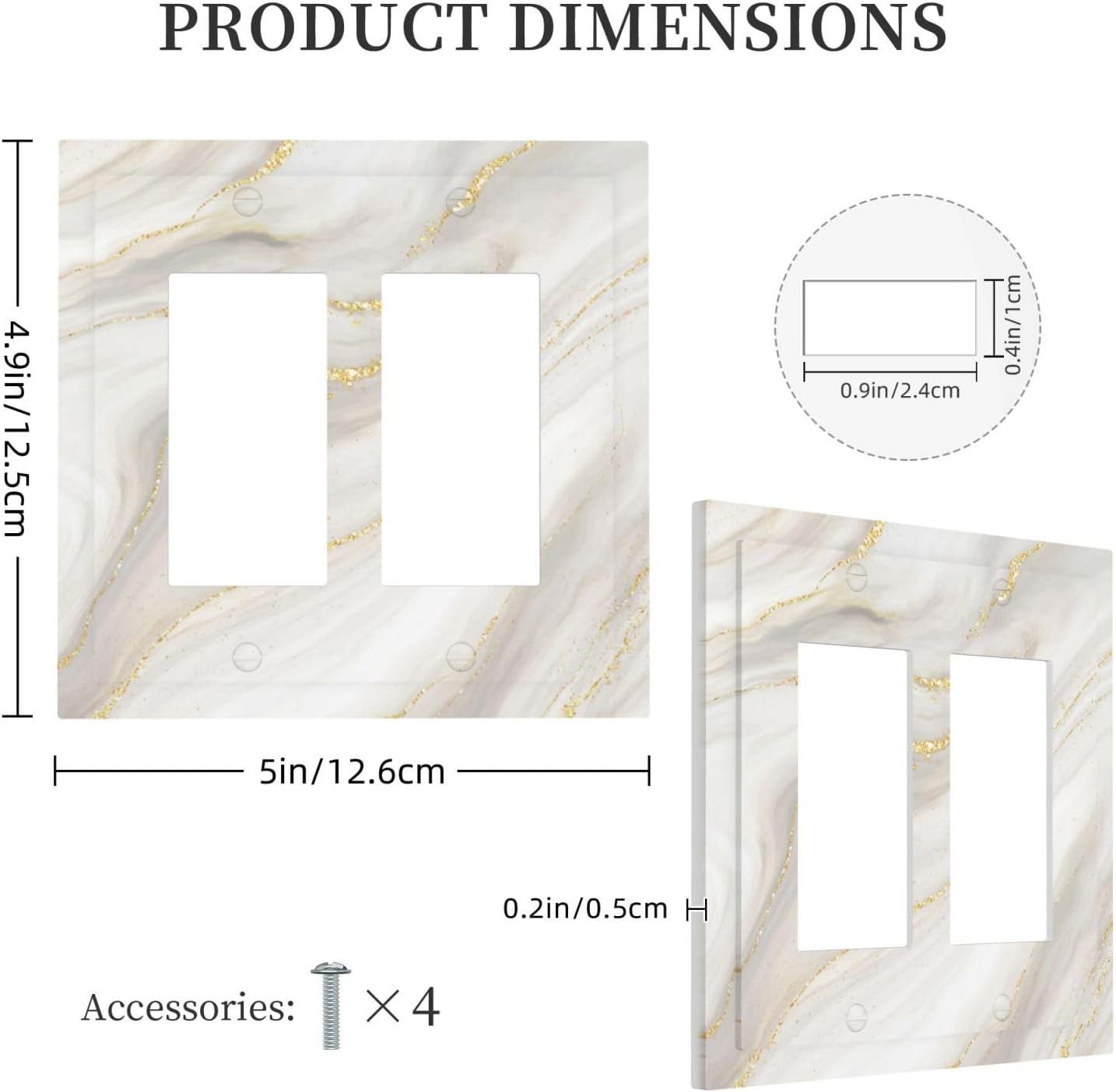 White Grey Gold Marble Simple Tiles Decorative Outlet Covers 2 Gang Double GFCI Rocker Electrical Wall Panels Light Switch Cover Plate for Bathroom Kitchen Decor