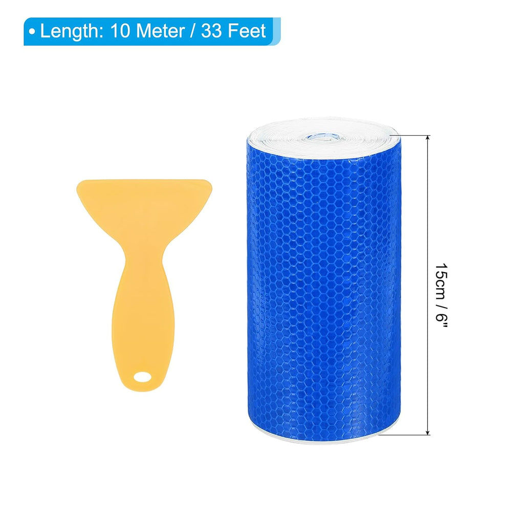 PATIKIL 6 Inch x 33 ft Reflective Tape, 1 Roll Waterproof Self Adhesive High Visibility Caution Warning Safety Tape Reflector with Scraper for Trucks Trailers Cars, Blue