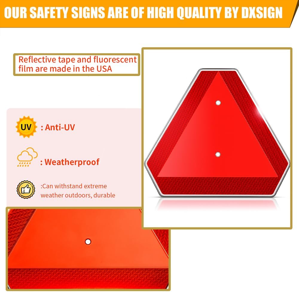 Slow Moving Vehicle Safety Sign,Slow Moving Vehicle Triangle Sign,Aluminum 14"x16" Engineering Grade Reflective for Golf Cart (Aluminum)