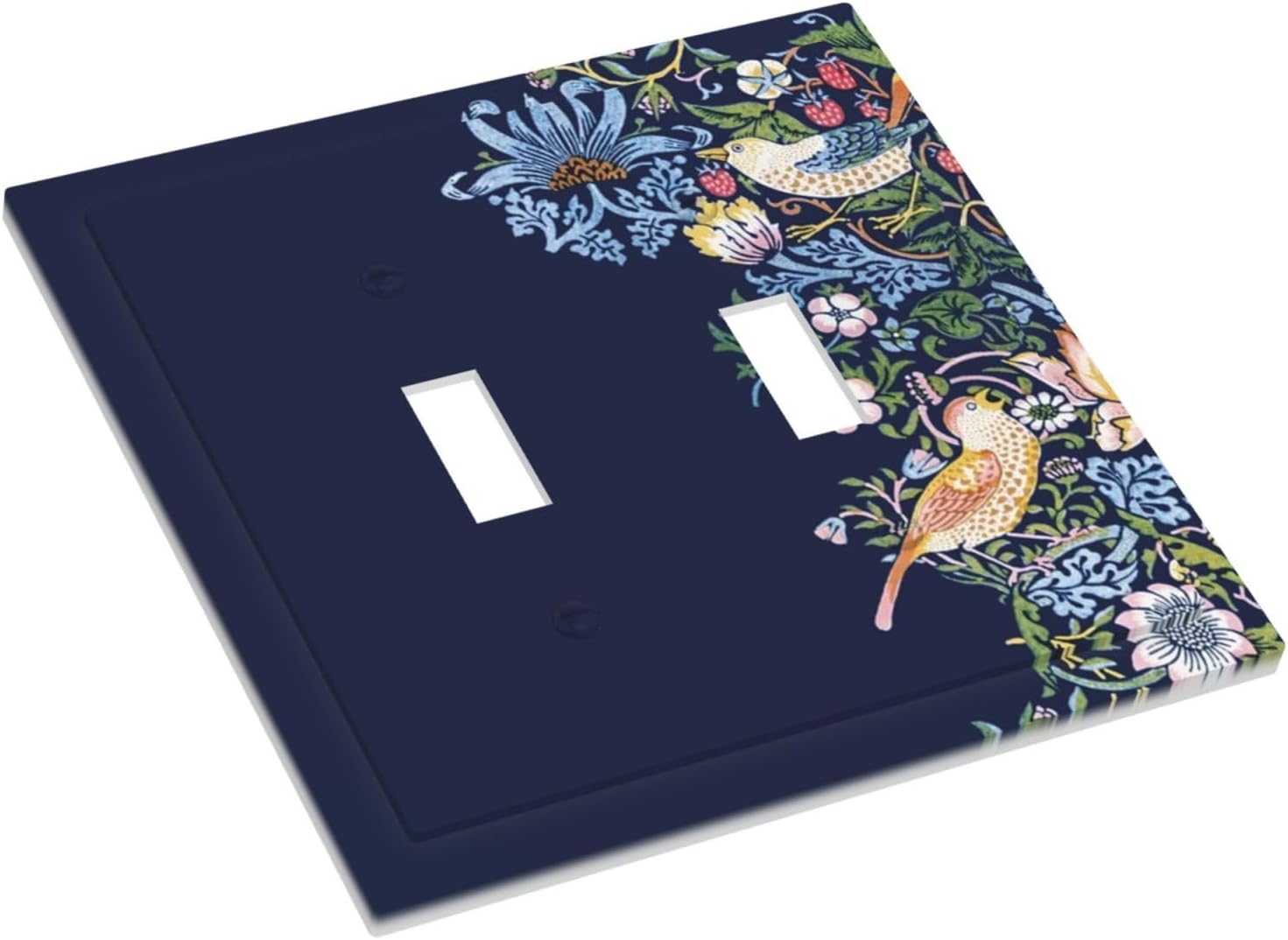 Decorative Light Switch Cover Plate Vintage Blue Morris Strawberry Thief Bird Flower 2 Gang Wall Plate Oversized Double Toggle Two Switch Wall Cover Plate Dual Faceplate