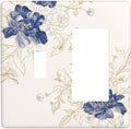 Decorative Outlet Covers Rustic Blue Flower Floral Gold Leaf 2 Gang Light Switch Cover Plate Single Toggle 1 Rocker Wall Plates for Electrical Outlets Switch Plate Covers for Home Decor
