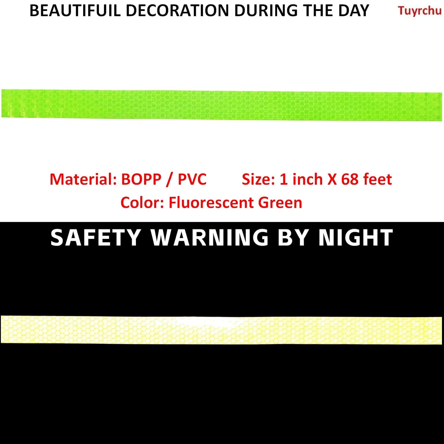 Reflective Tape Fluorescent Green Outdoor Waterproof 1 inch Wide, High Visibility Industrial Marking Tape, Safety Adhesive Stickers (68 feet)