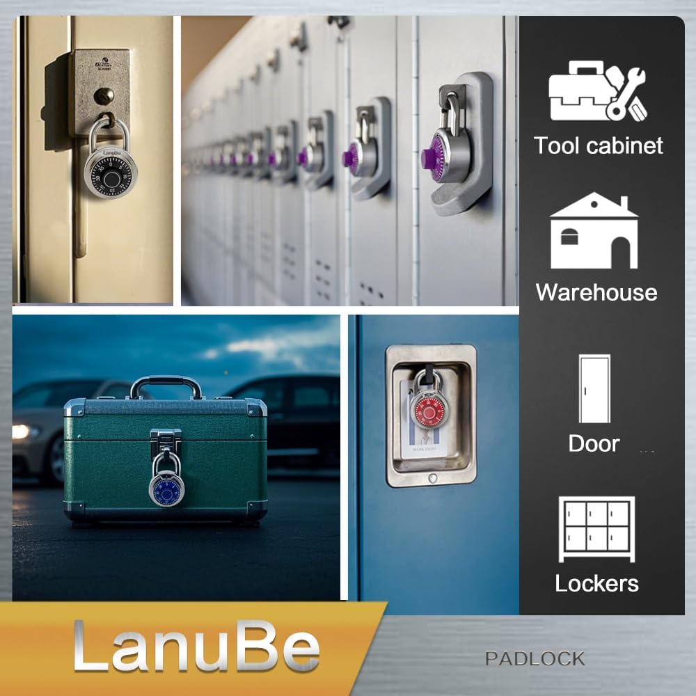 LanuBe Lock Standard Dial Combination Lock, 2 inches. Wide, with Different Combinations, Black Turnplate, Pack of 12; Lock for School, Employee, Gym Sports Locker, Case, Toolbox