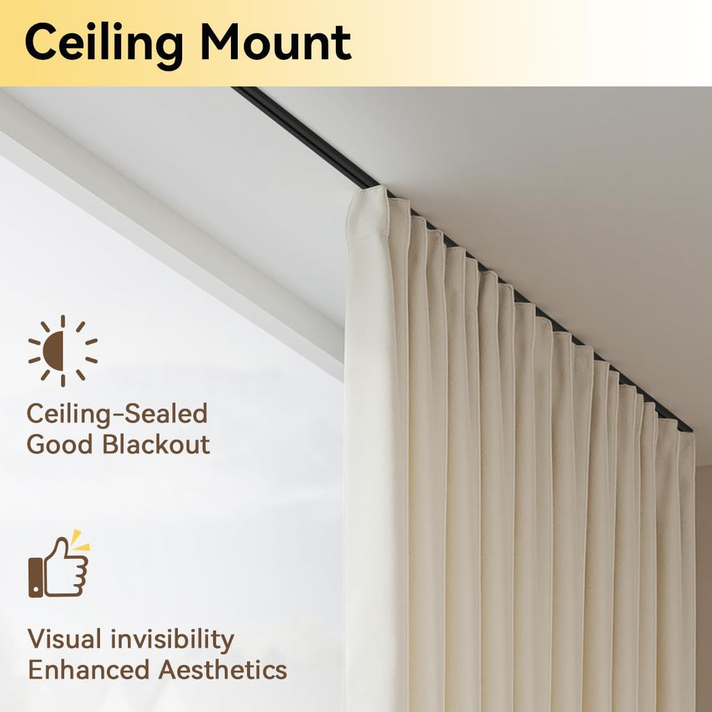 Curtain Track, Ceiling Curtain Track for Room Divider, Ceiling Mount Rail Set with Roller Hooks, Black, 6ft - 9ft