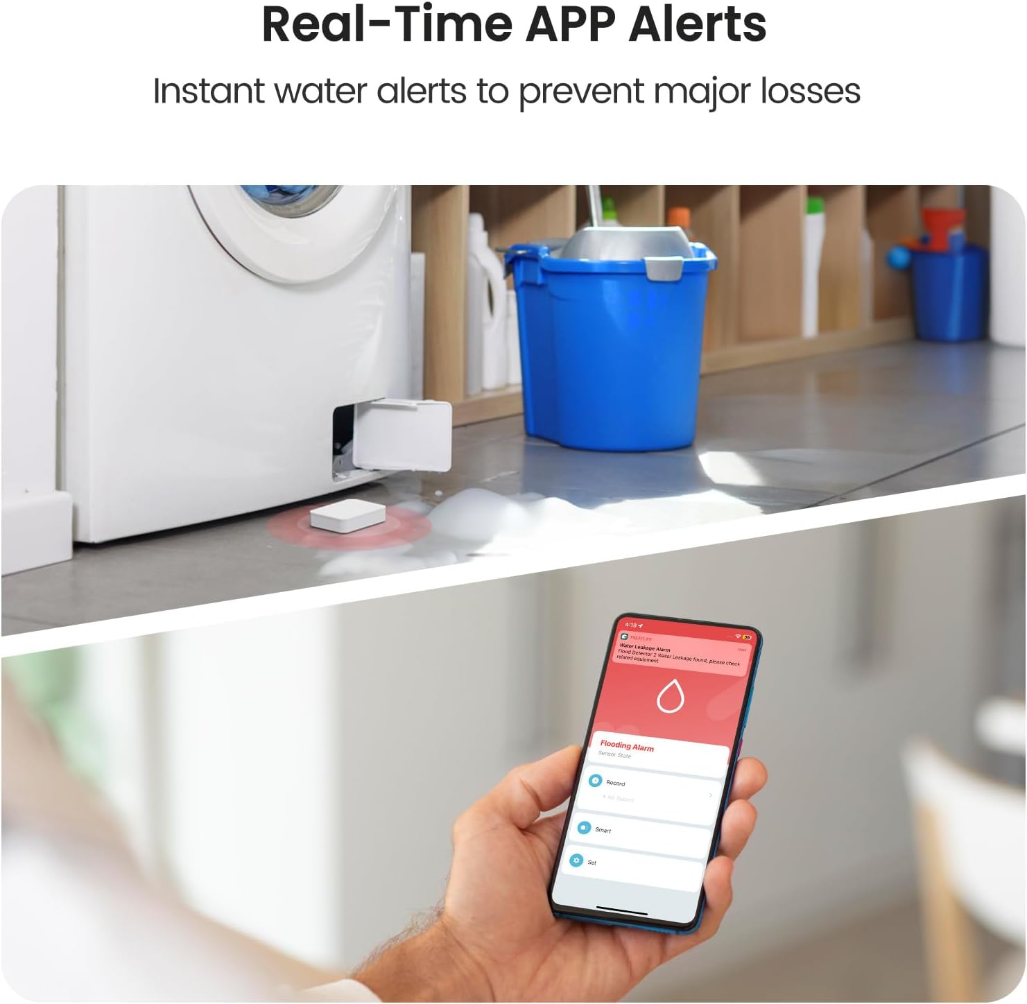 TREATLIFE WiFi Water Leak Detector 1 Pack, Smart 2.4GHz Water Sensor Alarm with App Alerts, Compatible with Alexa, Google Home, Wireless Water Leak Sensor for Home, Basement, Kitchen, Bathroom
