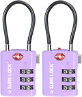 SURE LOCK TSA Compatible Travel Luggage Locks, Inspection Indicator, Easy Read Dials TSA Approved with Zinc Alloy (2, Purple 2 Pack)