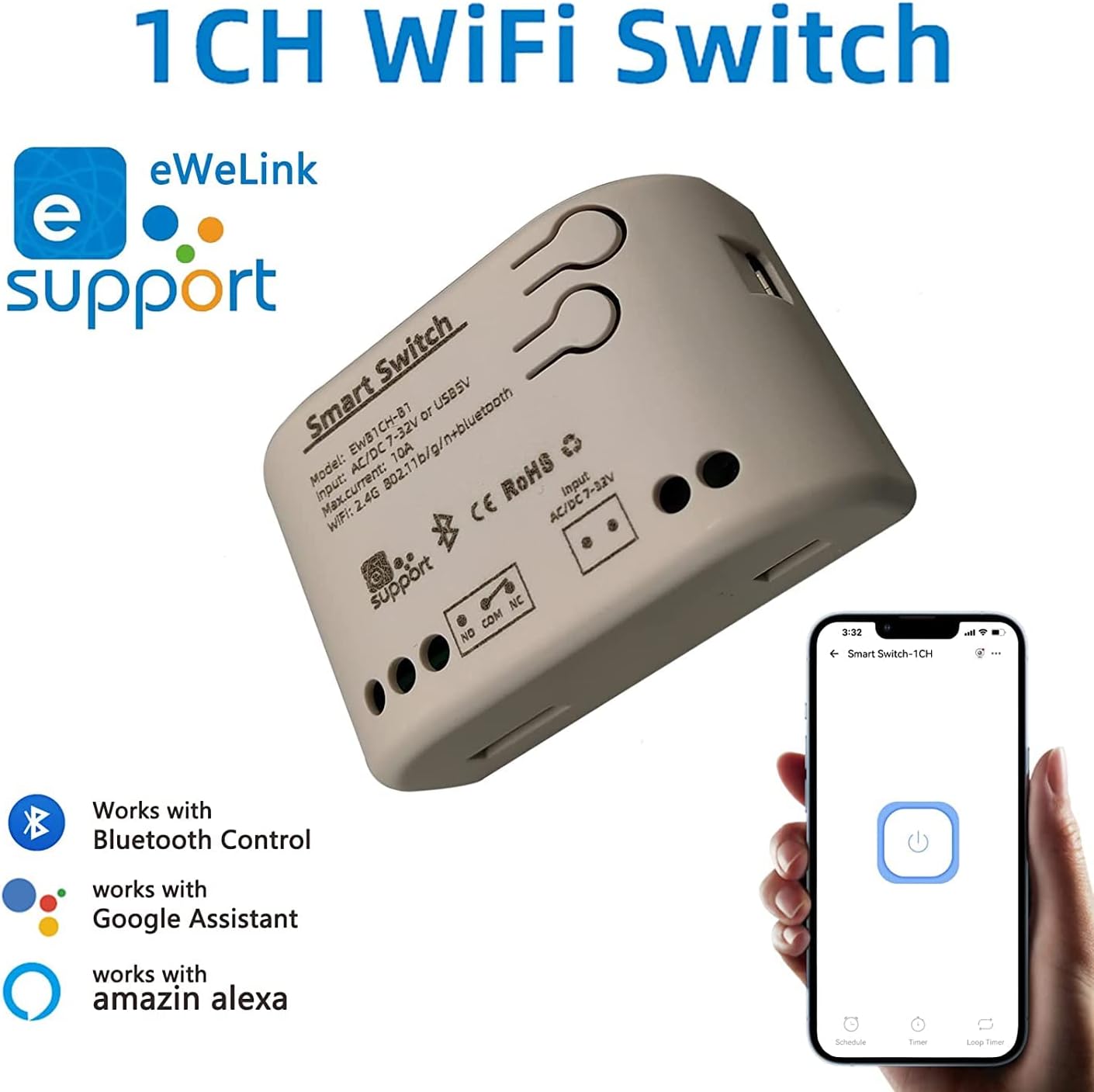 Smart Switch Momentary/Latching WiFi Relay, eWeLink App Bluetooth Control Switch, DIY Smart Home, Compatible with Alexa Google Home