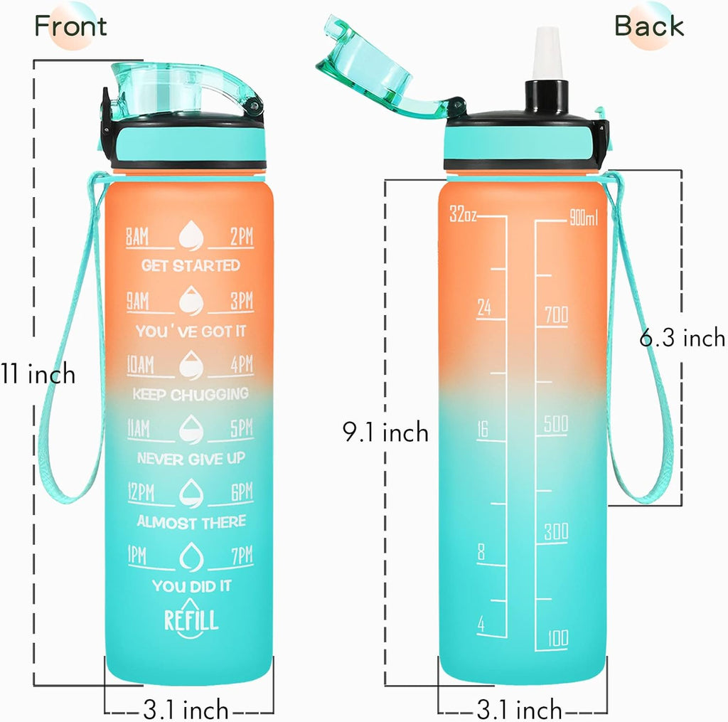Enerbone Water Bottle, Leakproof BPA & Toxic Free, Motivational Water Bottle with Times to Drink and Straw, Fitness Sports Water Bottle with Strap for Office, Gym, Outdoor Sports