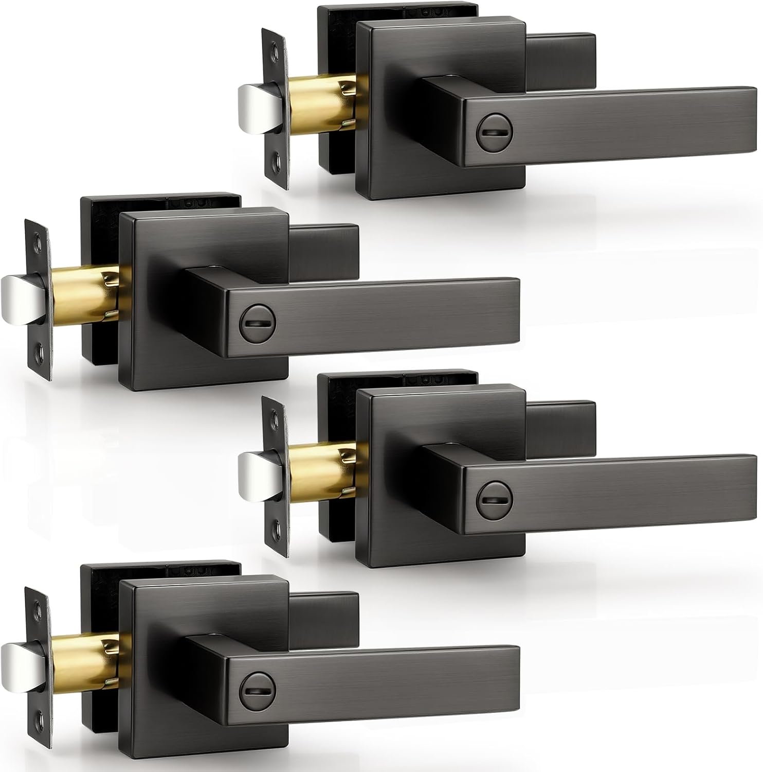 Probrico Gunmetal Black Privacy Locking Door Lever Handles, Grey 4 Pack Interior Lockset for Bedroom & Bathroom