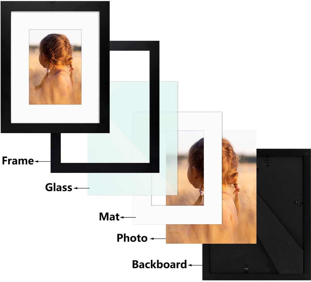 Golden State Art, 8x10 Picture Frame with Mat for 5x7 Photo - High Definition Glass Wall Mounting or Tabletop Display (Black, 1 Pack)