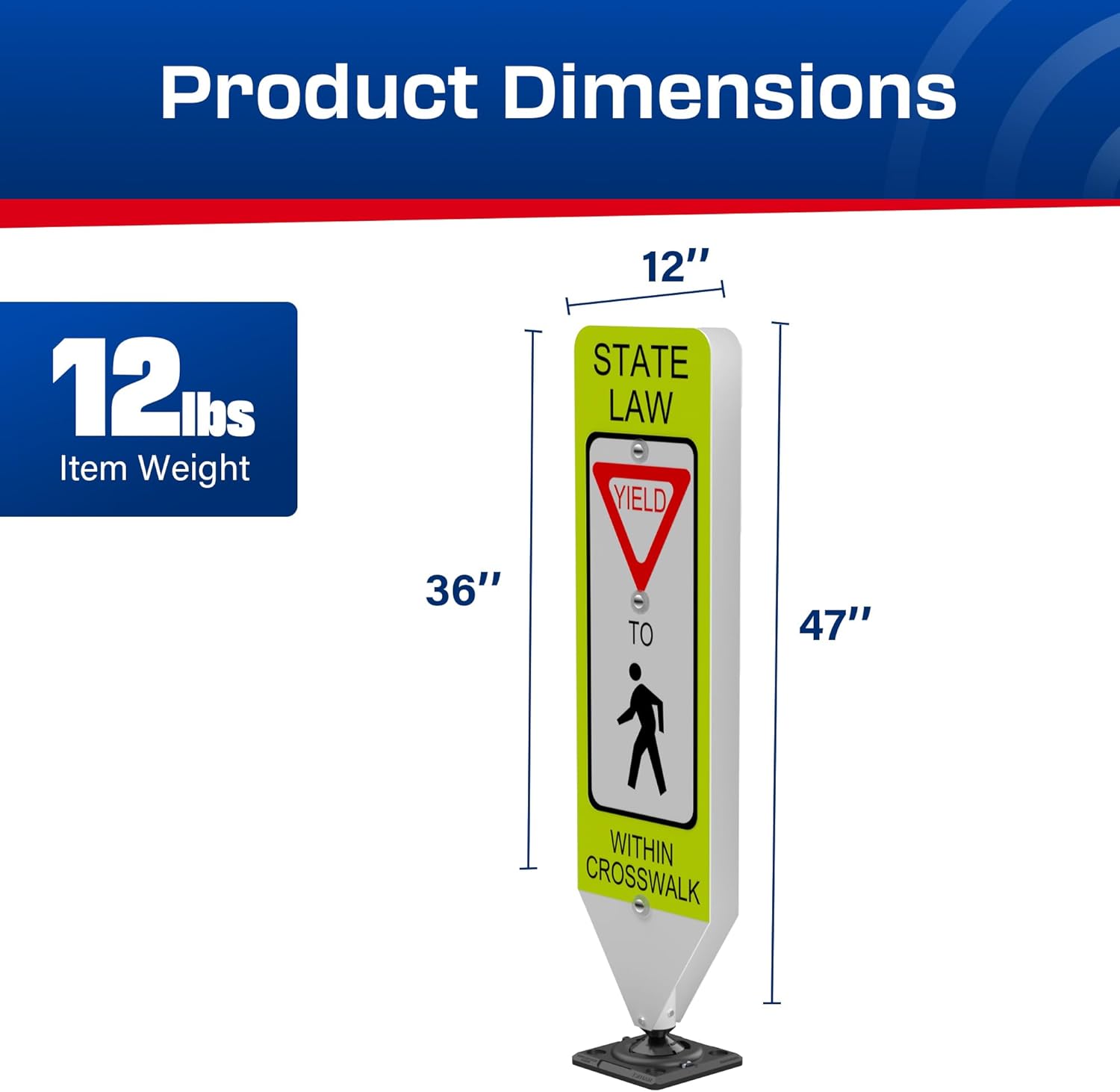Impact Recovery - In-Street Pedestrian Crossing Signs - Street Sign - Road Safety Yield Sign with Surface Mount Base