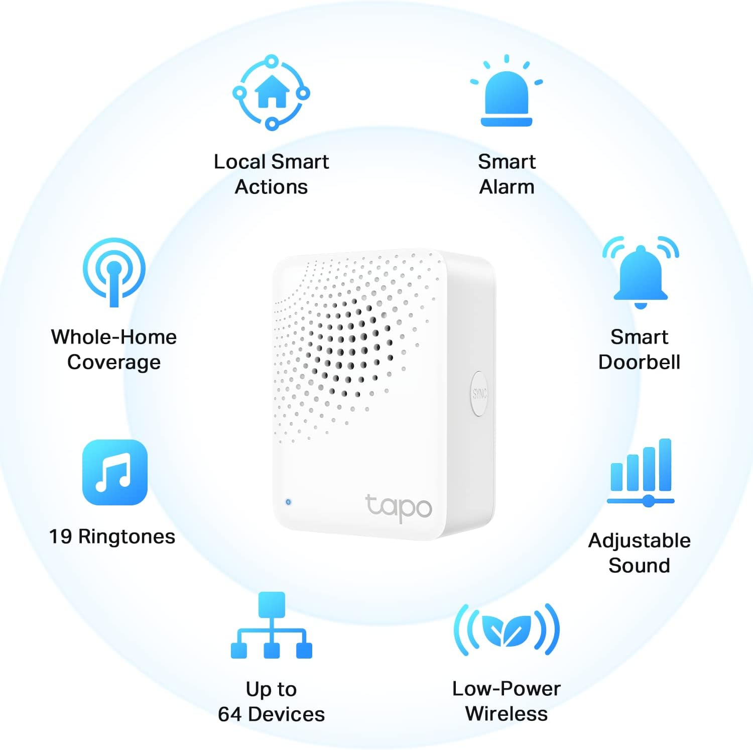 Tapo Smart Hub with Built-in Chime, REQUIRES 2.4GHz Wi-Fi, Reliable Long-Range Connections with Tapo Sensors, Sub-1G Low-Power Wireless protocol, Connect up to 64 smart devices (H100)