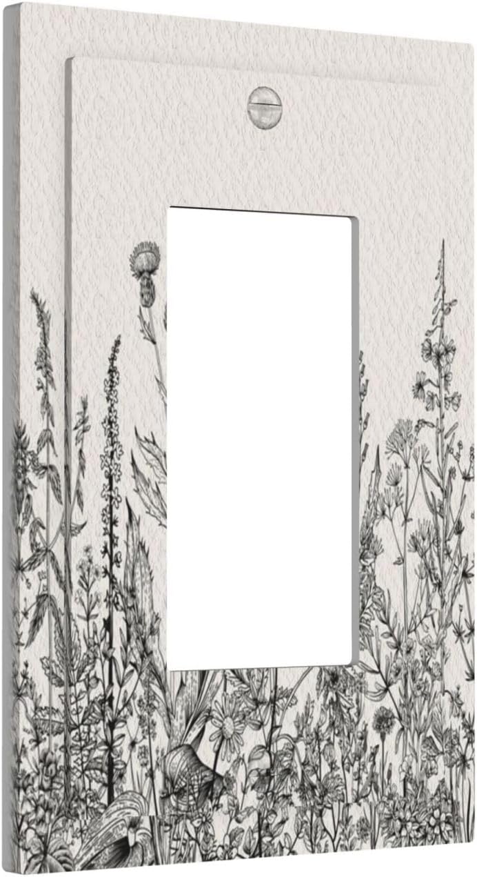 Personalized Wall Plate Decorative Light Switch Cover Black and Beige Garden Plants Flowers Single Rocker Switchplate 1 Gang Outlet Covers Decora Light Switch Plate for Home Decor