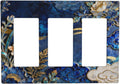 Decorative Outlet Covers Blue White Flower Gold Line Cloud 3 Gang Light Switch Cover Plate Triple Rocker Wall Plates for Electrical Outlets Switch Plate Covers for Bedroom Home Decor