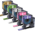 Freshworld 5-Pack Compatible with DYMO D1 Colorpop Label Tape 12mm 0.47" D1 Label Tape Refill, Replace COLORPOP Label Maker LabelManager 160 280 360D 420P PnP, White, Purple/Pink/Green/Gold Glitter