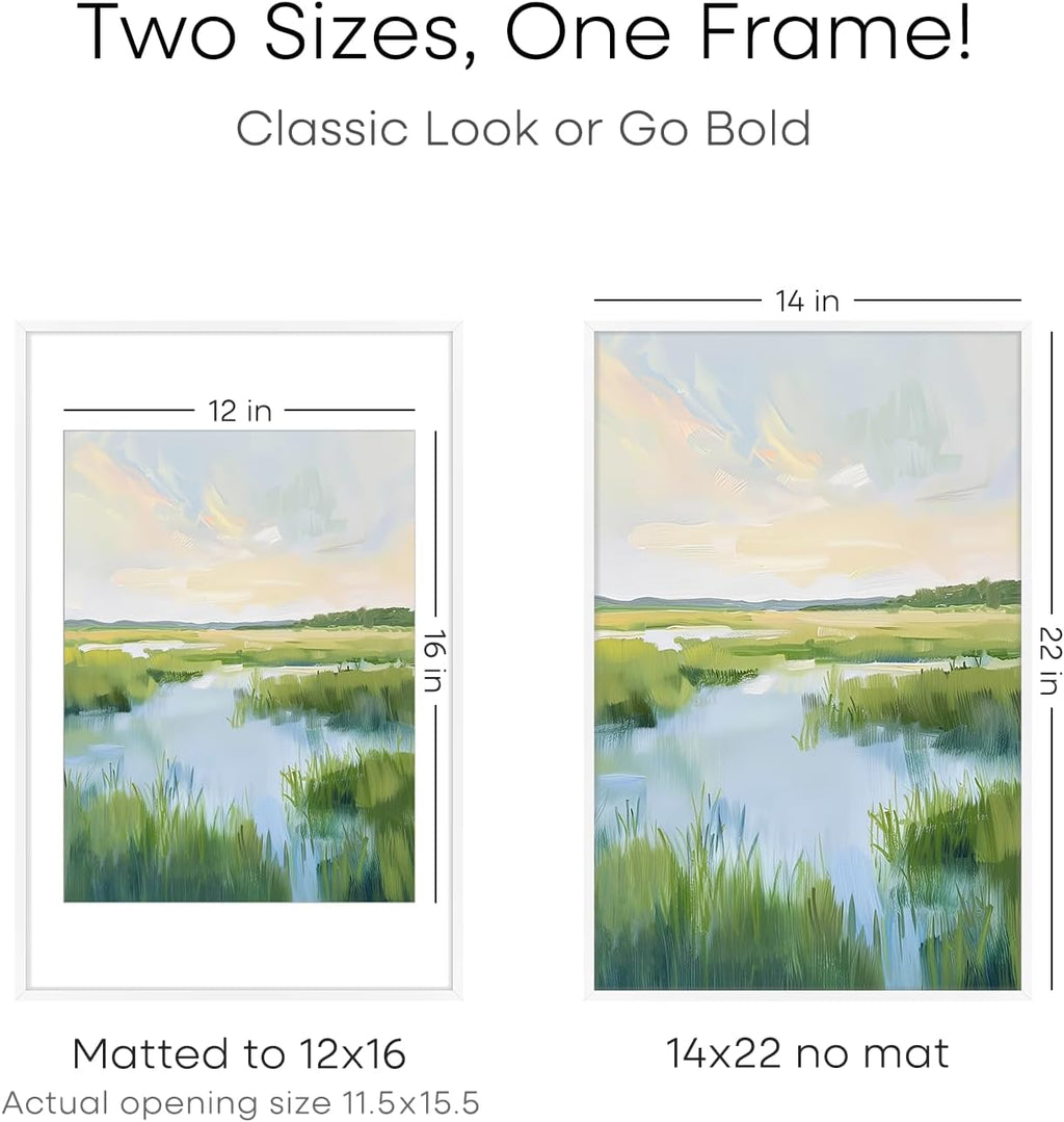 Homeforia 14x22 Picture Frame White, High End Metal 14 x 22 Poster Frames with Mat 12 x 16 for Photo, 14x22 White Frame Matted to 12x16 inch Print, 22x14 Thin Frame, Tempered Glass, Wall Kit, Set of 1