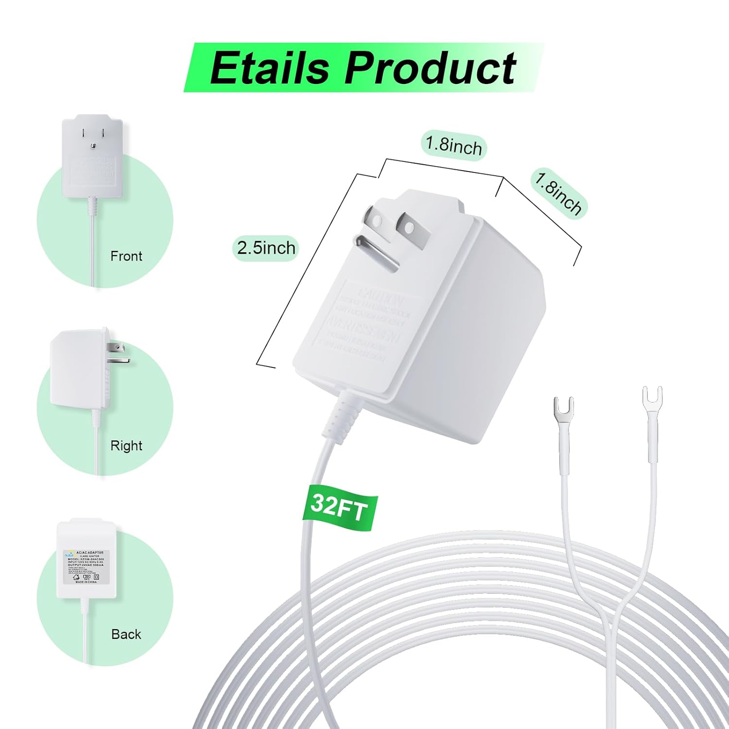 24 Volt Doorbell Transformer Power Supply for Ring Video Doorbell,Compatible with Ring,Google Nest,WYZE, Eufy,Blink Video Doorbells(𝟑𝟑𝐅𝐓 𝐄𝐱𝐭𝐞𝐧𝐬𝐢𝐨𝐧 𝐂𝐨𝐫𝐝)