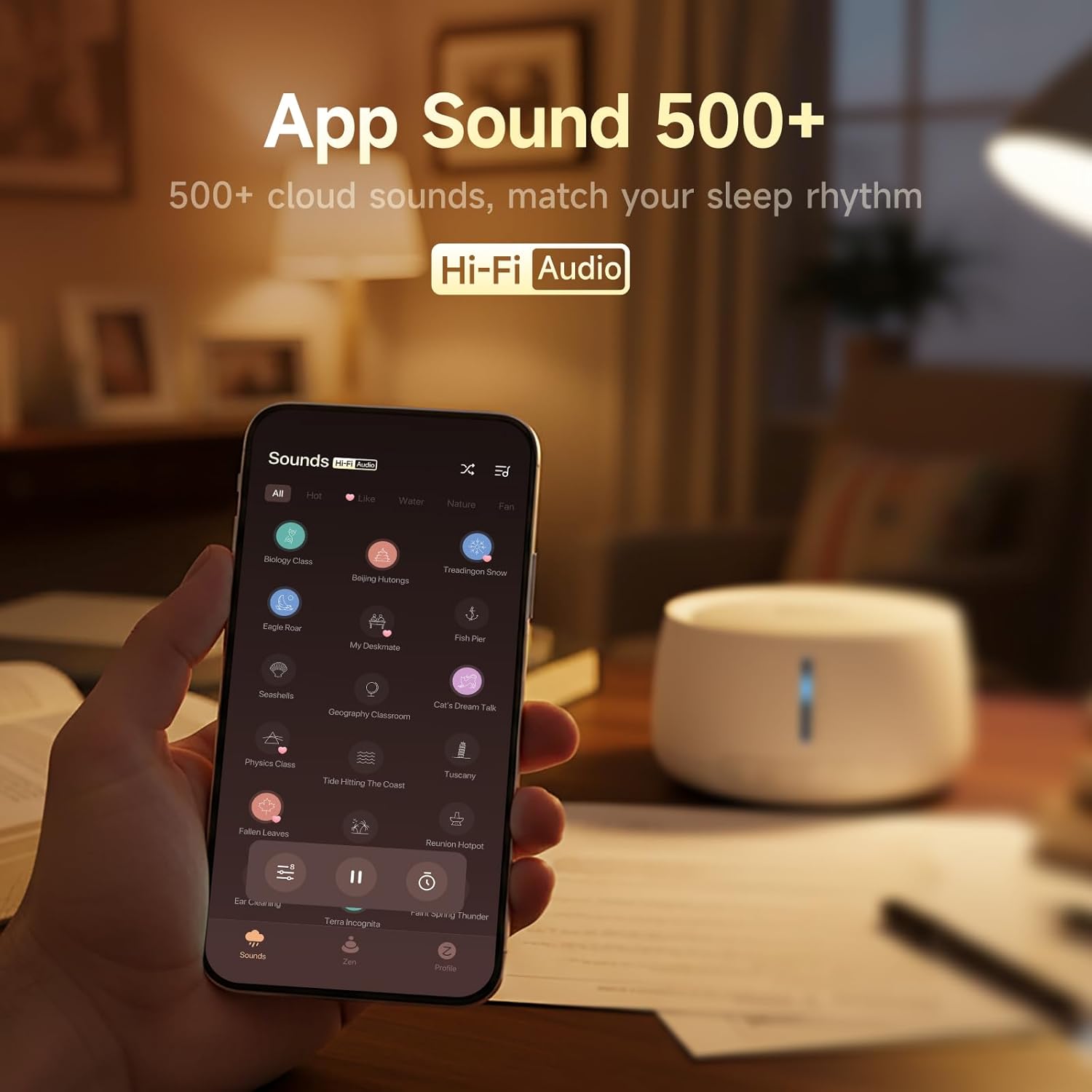 White Noise Sound Machine,18 Non-Looping Sounds,Sleep Timer,ZenNap App Included 500+ Hi-Fi Audios, 8-Sounds Mixing,Sound Machine for Sleeping,Office,Travel,Home