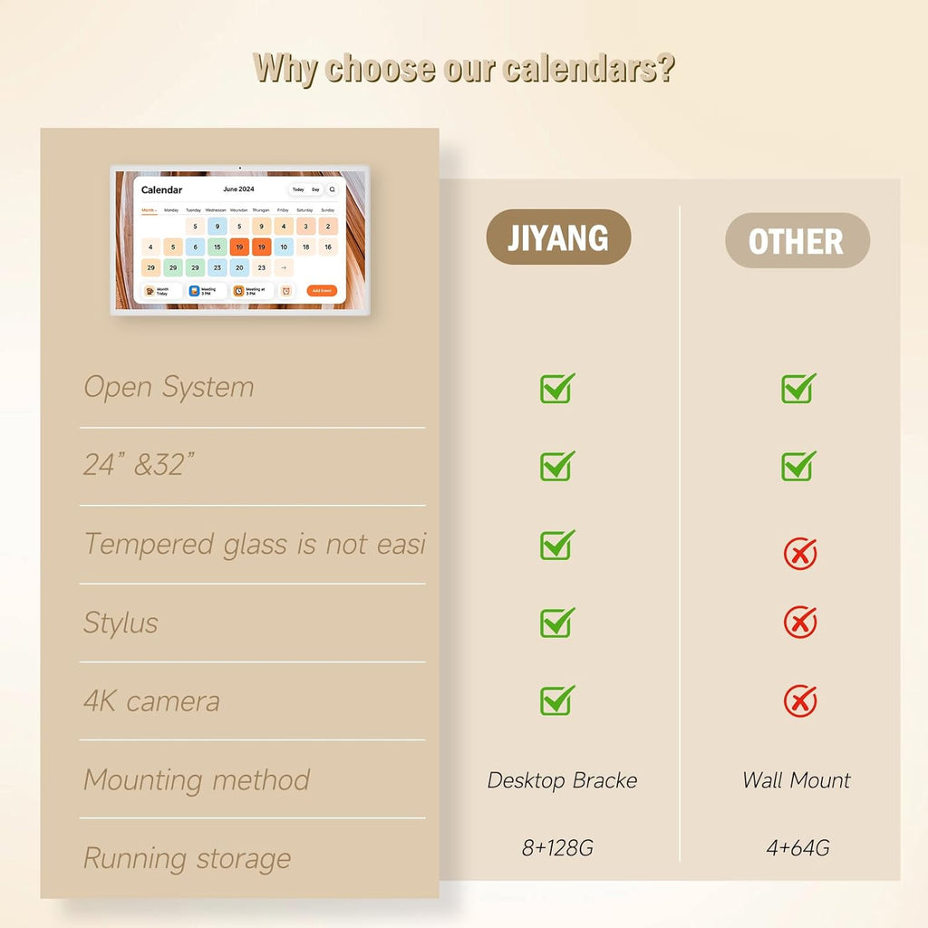 32 inch Digital Calendar,electronic digital wall touch screen smart calendar with Google Play Multi-calendar Sync for planner&personal organizers Wall/Desk Stand