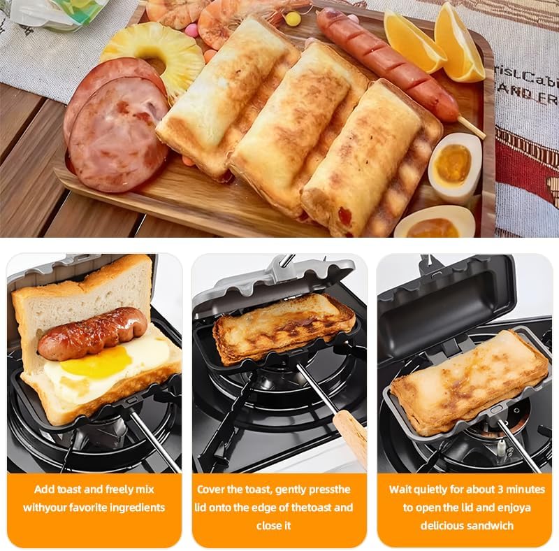 Hot Dog Toaster, Bun And Hotdog Toaster, Pie Maker Double Sided Baking Pan, Pie Iron, Mountain Pie Maker Cast Iron Sandwich Maker, Flip Grill Pan For Breakfast Pancakes, Toast, Omelets