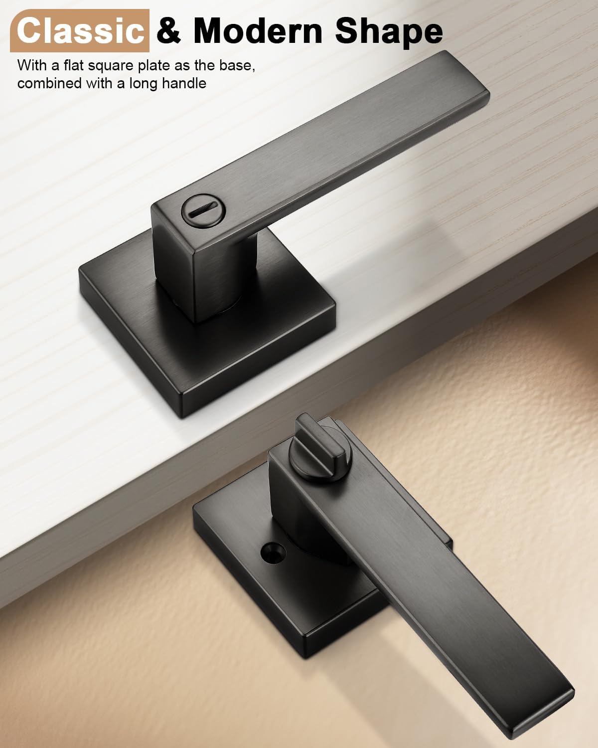 Probrico 1 Pack Interior Privacy Grey Door Handle, Gunmetal Black Locking Bedroom & Bathroom Lever, Reversible for Right & Left Side