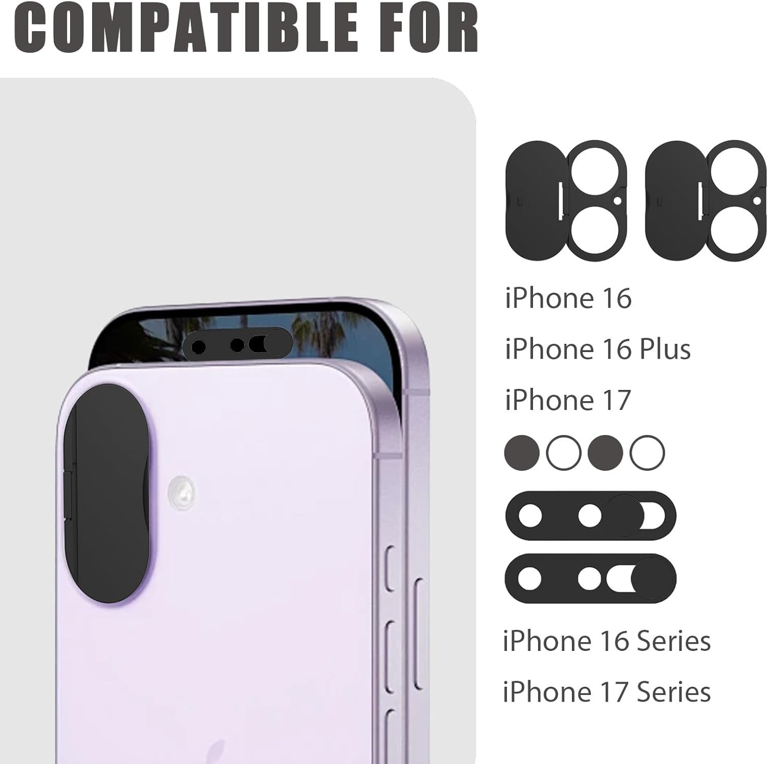 Front Camera Cover Compatible for iPhone 17 with Rear Lens Cover,Protect Privacy and Security But Not Affect Facial Recognition (2Pack) -2025 Updated Version