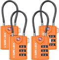 SURE LOCK TSA Compatible Travel Luggage Locks, Inspection Indicator, Easy Read Dials TSA Approved with Zinc Alloy Orange 4 Pack