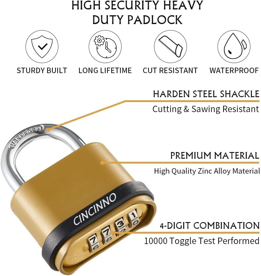 4 Digit Combination Lock, Outdoor Combination Padlock with Hardened Steel Shackle,Locks with Code for Sheds, Fence, Storage Unit and Gate