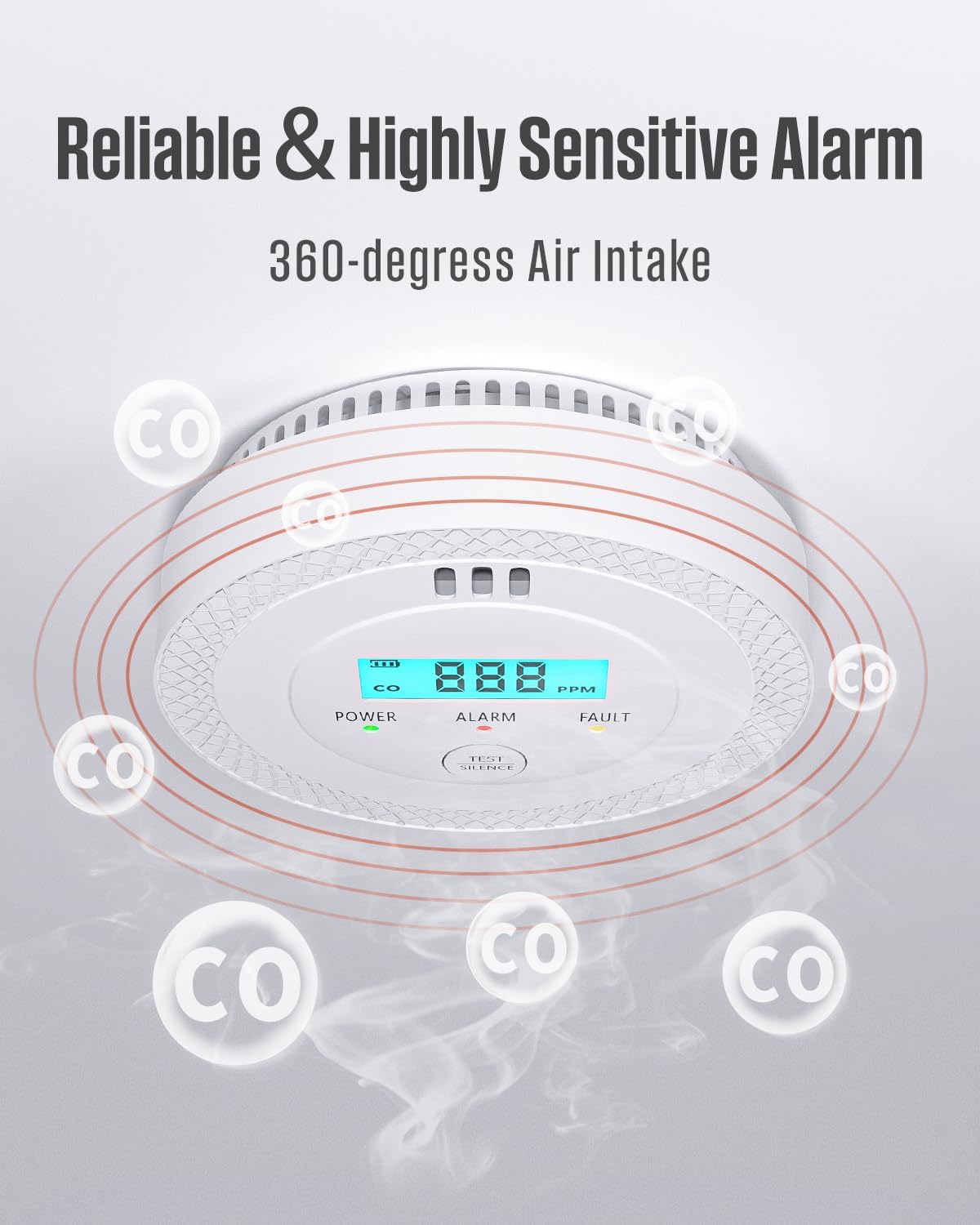 3 Pack Carbon Monoxide Detectors,PG-C06 Portable Carbon Monoxide Detector,LCD Display Smoke Alarm,Carbon Monoxide Detectors Portable for Home,Restaurant,Hotel,Office (White)
