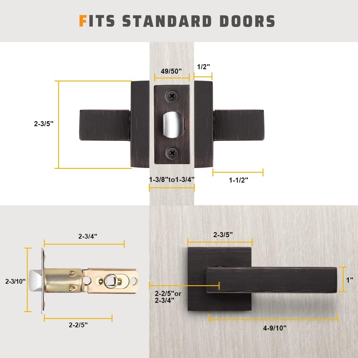 KNOBWELL Premium Oil Rubbed Bronze Closet Door Handles Passage Function Heavy Duty Lever, Door Handle for Left or Right Handing, Interior Door Lever 2 Pack 2.07 lb One Lever