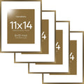 Homeforia 11x14 Bronze Picture Frame, High End Metal 11x14 Brass Frame with Mat 8x10, 11 x 14 Poster Frames Matted to 8 x 10 inch Photo, 11 by 14 Bronze Thin Frames, Tempered Glass, Wall Kit, Set of 4