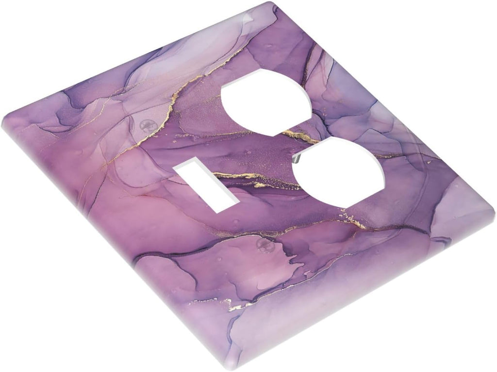 Wallplates Purple Marbling Golden Line 1 Toggle 1 Duplex Switch Plate Electrical GFCI Faceplate Decorative Light Switch Covers for living Room Bathroom Decor