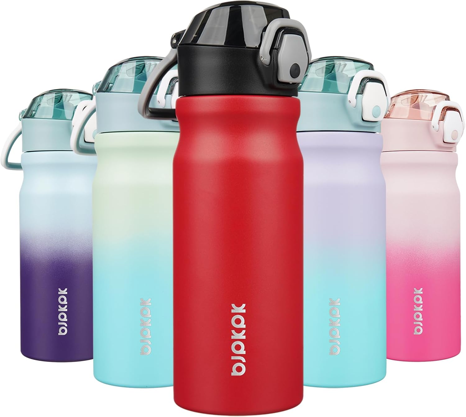 BJPKPK 18oz Insulated Water Bottle with Straw Stainless Steel Double Wall Water Bottles BPA Free Leak Proof Thermal Flask with Lockable Flip Lid and Soft Silicone Spout,Red
