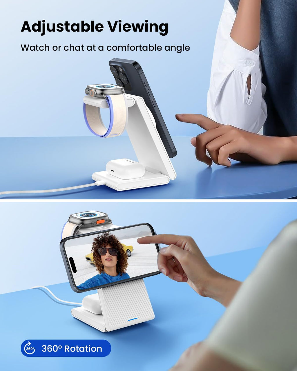 3 in 1 Wireless Charging Station, Foldable Magnetic Wireless Charger Stand for Multiple Devices, Wireless Charger for iPhone 16/15/14/13/12, Apple Watch 9/8/7/6/SE/5/4/3/2, AirPods 3/2/Pro