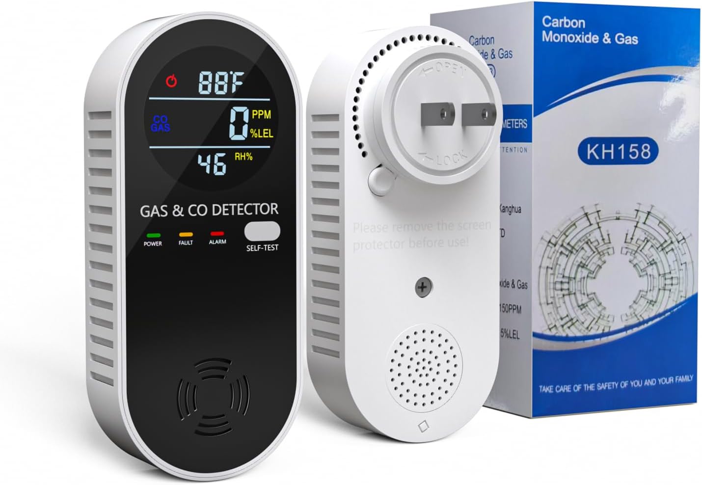 Natural Gas Detectors &Plug in Carbon Monoxide Detector， 4 in 1 Co and Gas Detector Temp Humidity Monitor，Propane, LPG, Gas Detector for Home，Kitchen,Hotels，RV.（2 Pack）