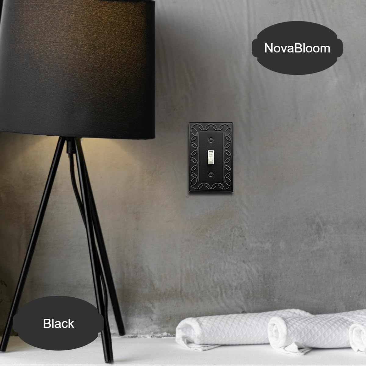 Single Duplex Outlet Cover Plate, 4-Pack Black NovaBloom Metal Wall Plate 1 Gang, Light Switch Cover, for Receptacle Light Switch, Switch Cover Decorative Wallplate, Durable