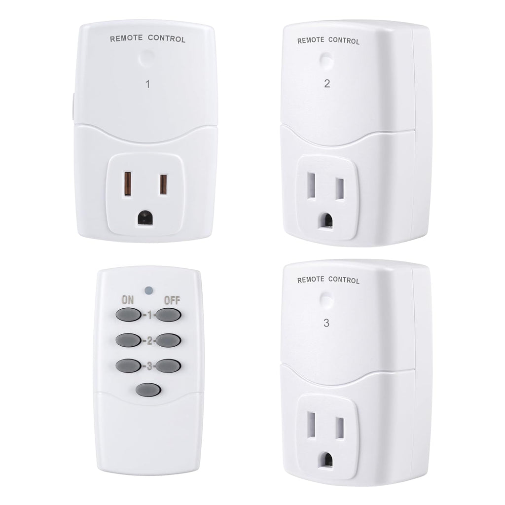 BN-LINK Mini Wireless Remote Control Outlet Switch Power Plug in for Household Appliances, Wireless Remote Light Switch, LED Light Bulbs, White (1 Remote + 3 Outlet) 1250W/10A