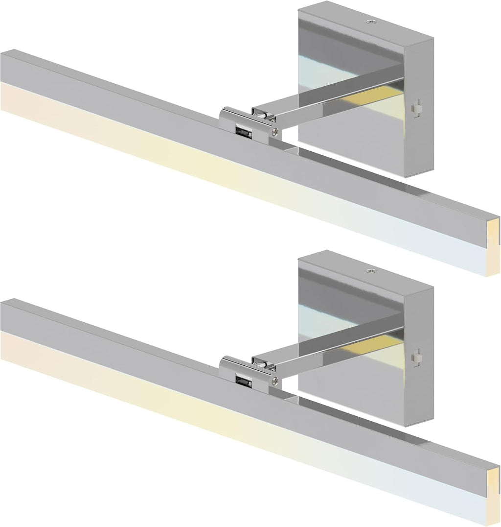 ZAGO 24 Inch Bathroom Vanity Light Fixtures Over Mirror - LED Modern Rotational Wall Mounted Adjustable Hardwired Picture Lighting Bar with 5CCT Switchable, ETL & Damp Rated, Chrome, 2-Pack