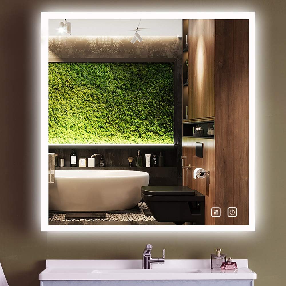 36 x 36 Inch Square Backlit LED Bathroom Mirror Anti-Fog 3 Color Adjustable Brightness Backlit Frameless Lighted Mirror for Bathroom Wall 36in Square Smart Light up LED Bathroom Mirrors