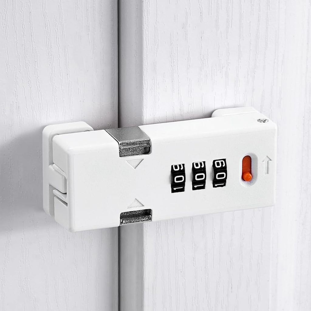 Cabinet Lock，Barn Door Latches,3-Digit Combination Security Locks,Combination Security Lock,for Office File Cabinet,Drawers,Locker,Small Door,Cupboard (1, White_180 Degree)