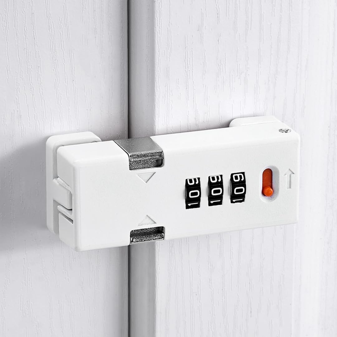 Cabinet Lock，Barn Door Latches,3-Digit Combination Security Locks,Combination Security Lock,for Office File Cabinet,Drawers,Locker,Small Door,Cupboard (1, White_180 Degree)