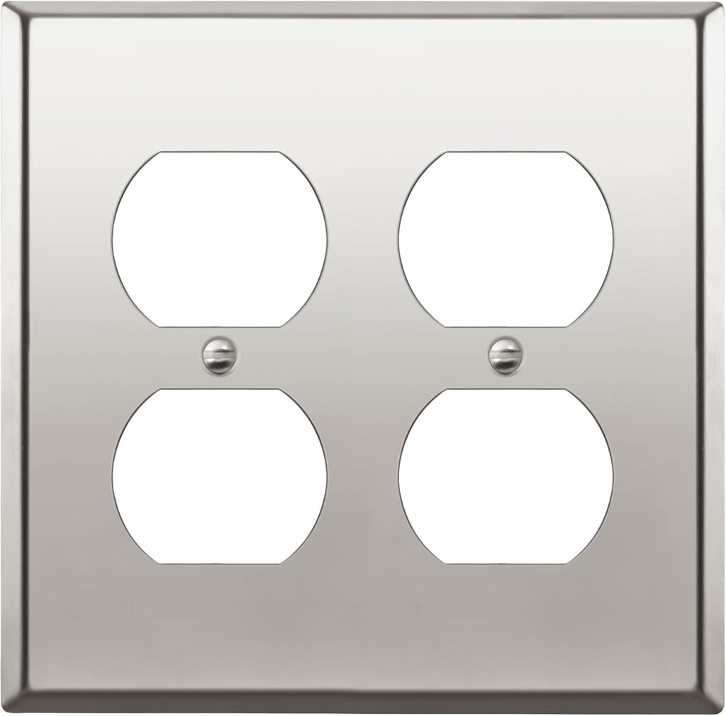 ENERLITES Double Duplex Receptacle Metal Wall Plate, Stainless Steel Outlet Cover, Corrosion Resistant, Size 2-Gang 4.50" x 4.57", Stainless Steel 201, 7722-PC, Polished Chrome, Silver