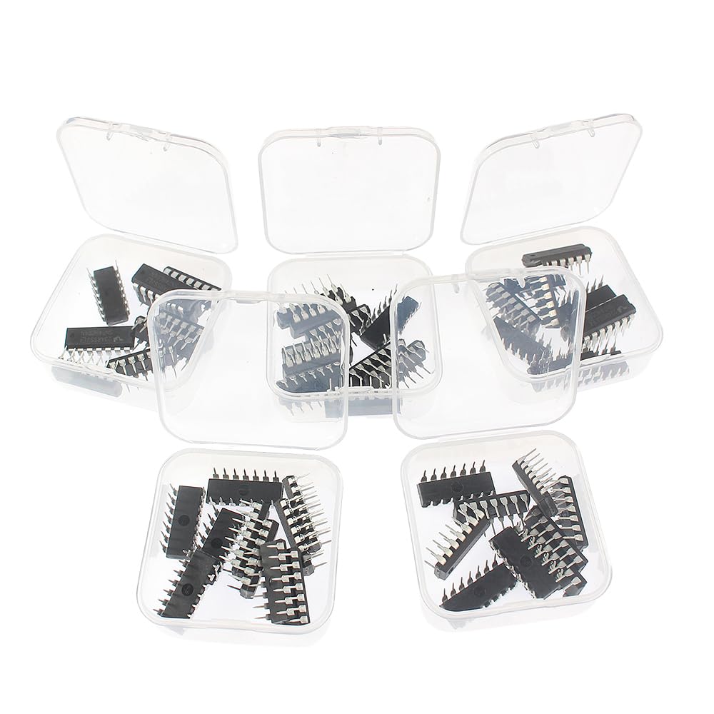 50Pcs 5 Values 74HCxx Series Logic IC Assortment Kit - IC Socket - 74HC00 74HC02 74HC04 74HC08 74HC32 Logic IC Chip IC Assortment Kit