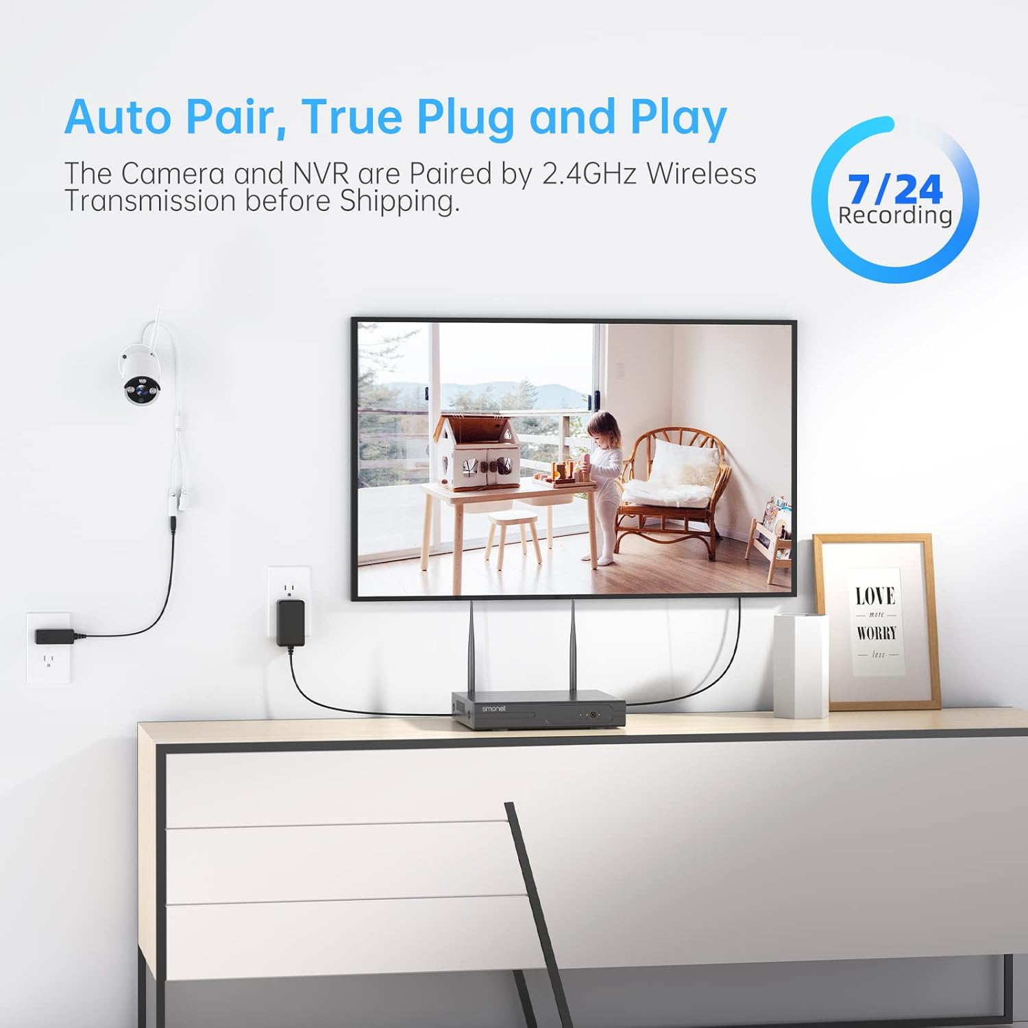 Wireless Security Camera System,SMONET 1080P 8 Channel Home Surveillance DVR Kits with 8pcs 2MP Full HD Cameras 3TB HDD Night Vision Motion Detection Free App for Indoor Outdoor 24/7 Video Recording