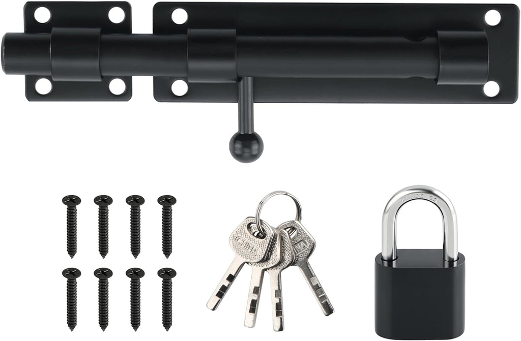 Alise 8inch Barrel Bolt Latch, Slide Bolt Latch, Heavy Duty Solid SUS304 Stainless Steel Slide Lock for Wooden Fence,Barn Door,Interior or Outdoor Door.Matte Black