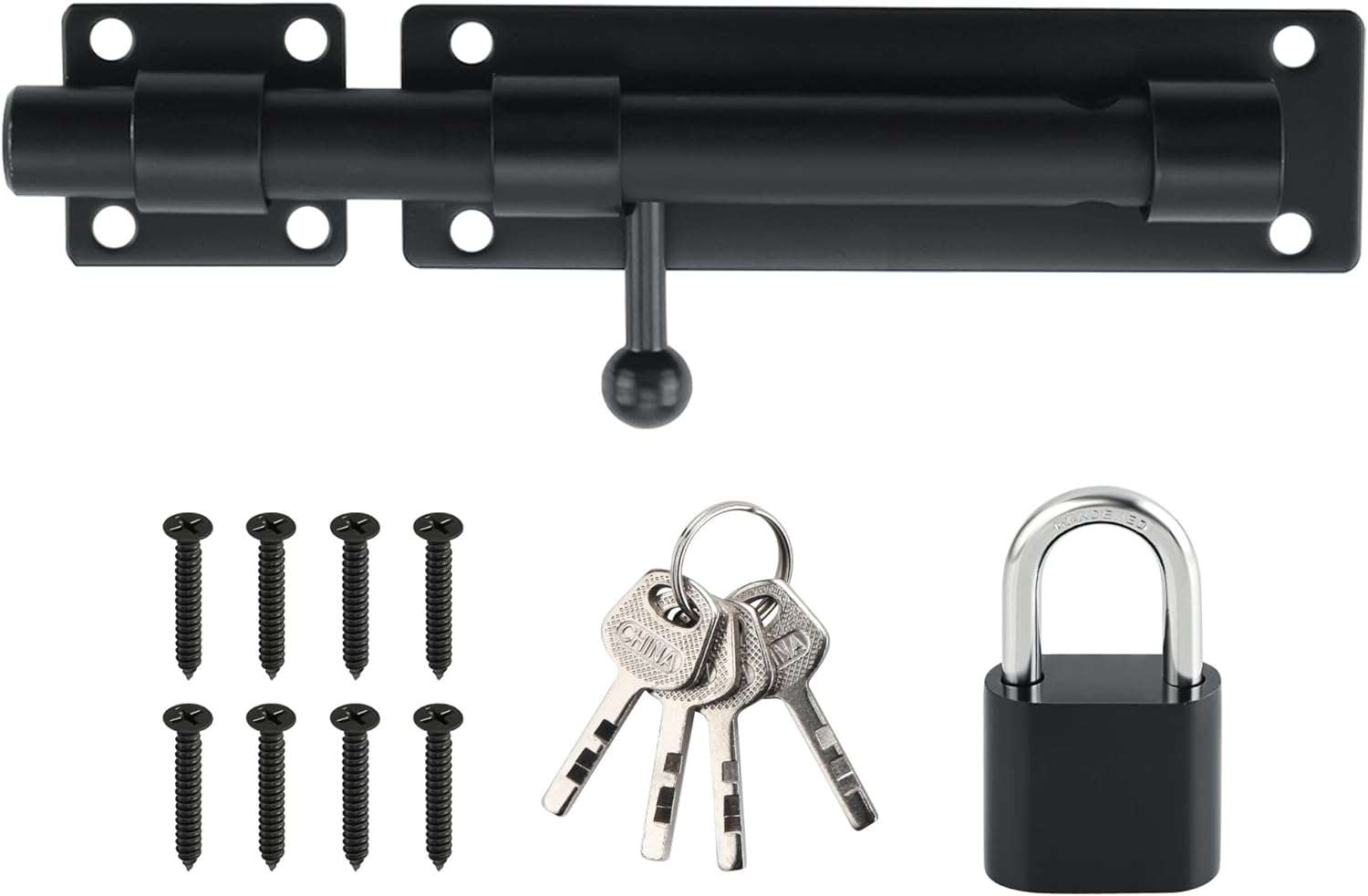 Alise 8inch Barrel Bolt Latch, Slide Bolt Latch, Heavy Duty Solid SUS304 Stainless Steel Slide Lock for Wooden Fence,Barn Door,Interior or Outdoor Door.Matte Black